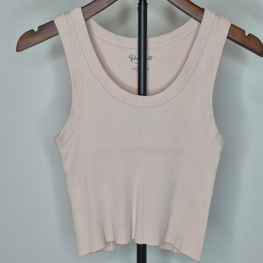 John Galt Brandy Melville Light Pink Ribbed Cotton Scoop Neck Crop Tank Top S